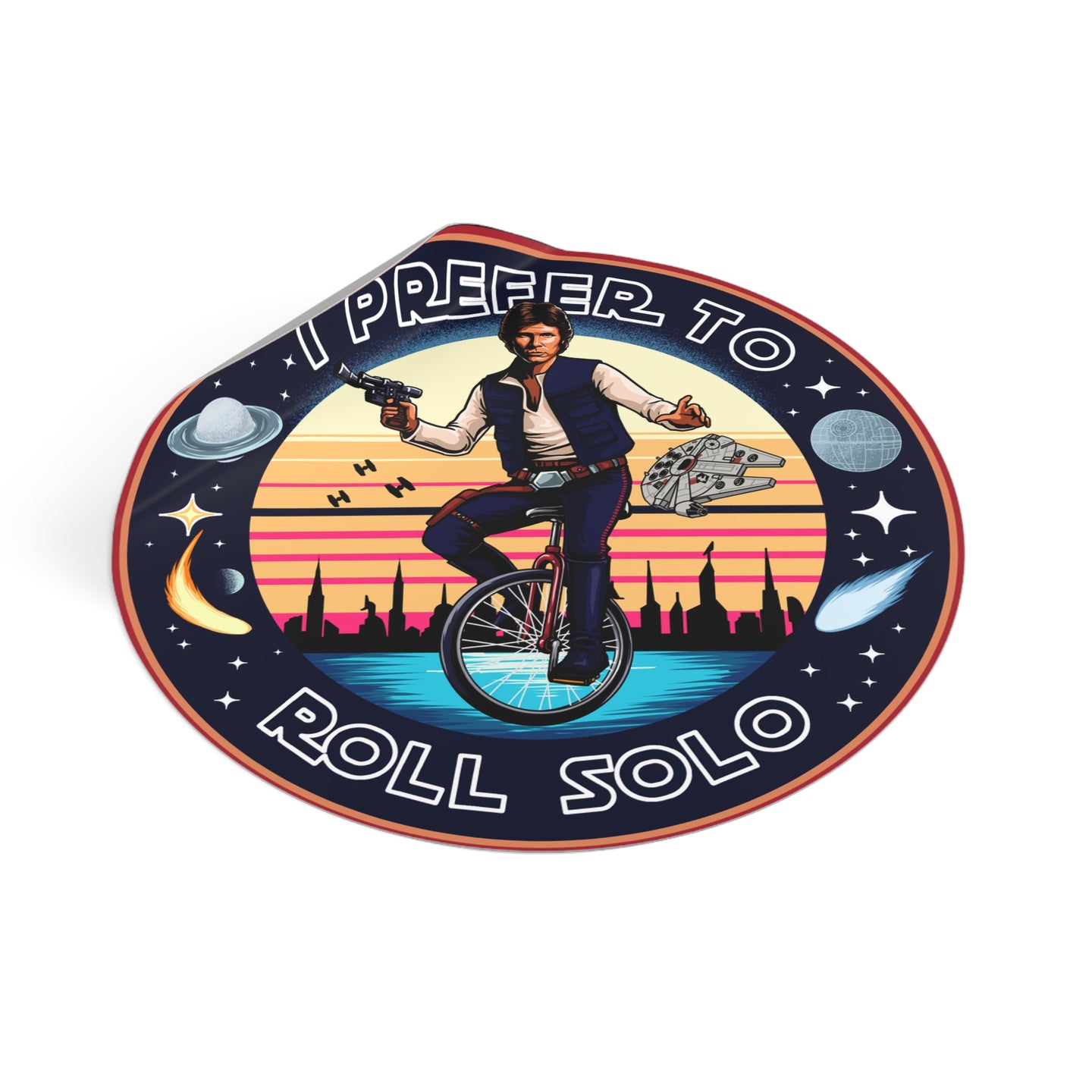 Han Solo Unicycle Round Vinyl Stickers