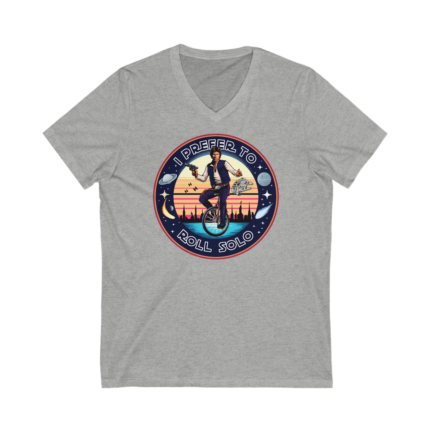 Han Solo Unicycle on Bella+Canvas V-Neck