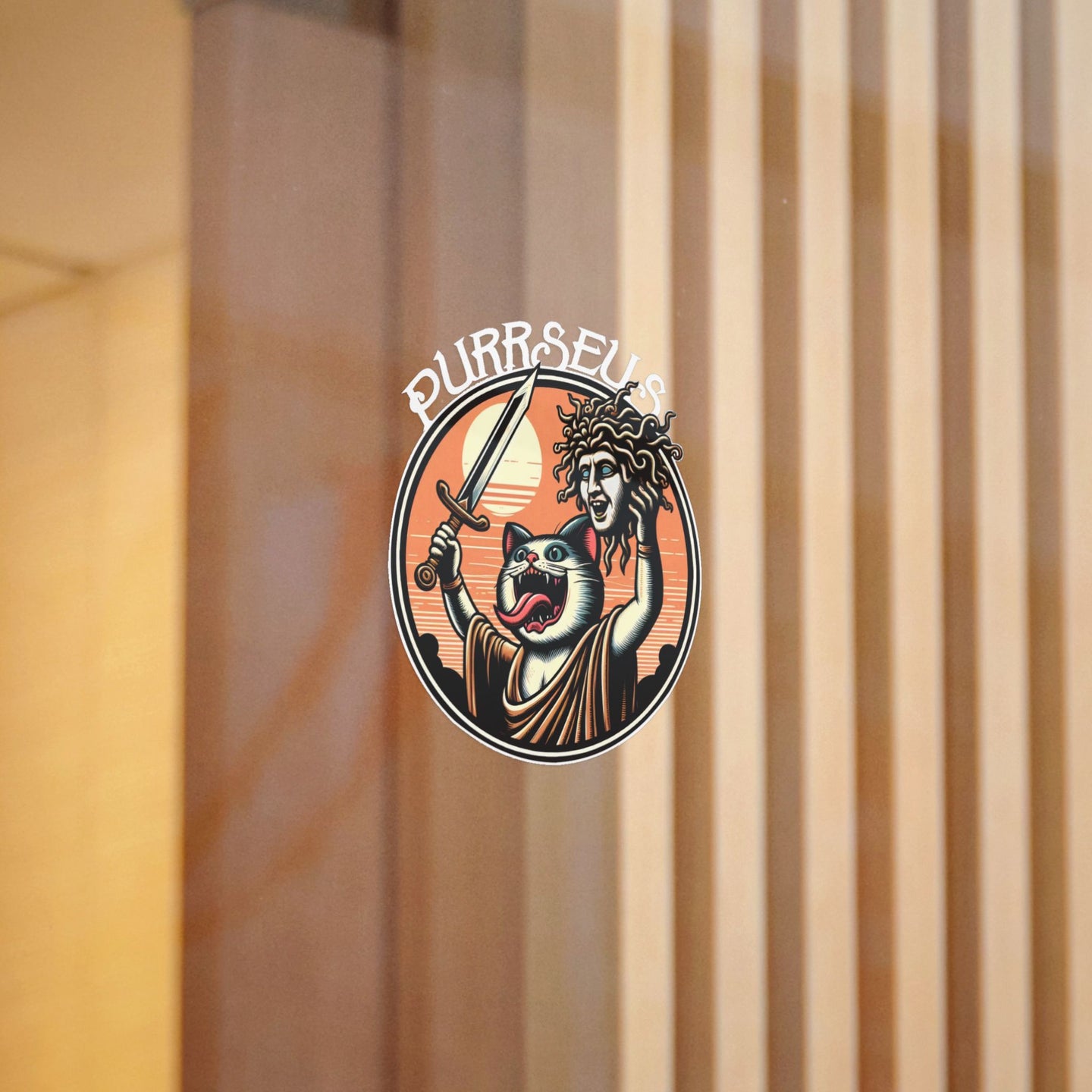 Purrseus Cartoon-Style Die-Cut Stickers, (DTF)