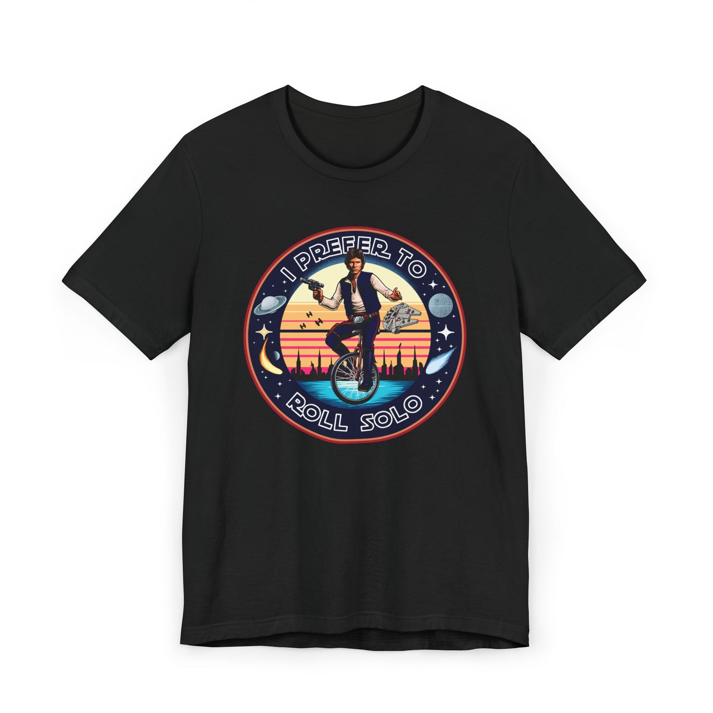 Han Solo Unicycle on Prime Essentials T-Shirt
