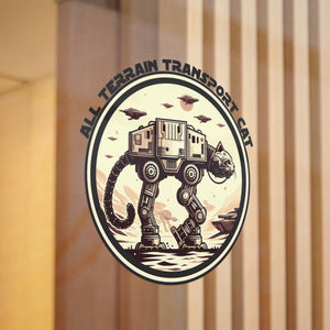 All Terrain Cat on Die-Cut Stickers, (DTF) (black font)