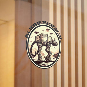 All Terrain Cat on Die-Cut Stickers, (DTF) (black font)